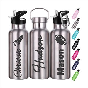 Water Bottle for with Straw Lid 12/26oz, Double Wall Stainless Steel Water Bottles Gift for School